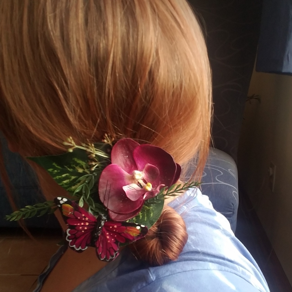 Burgundy Orchid & Butterfly Hair Accessory